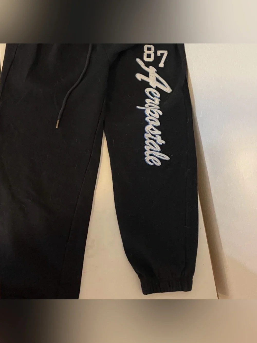 Aeropostale Black Sweatpants with White Script and '87 Accent